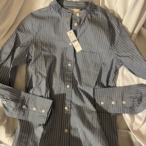 Button down long shirt j crew bnwt size 00 blue white stripes style BB239